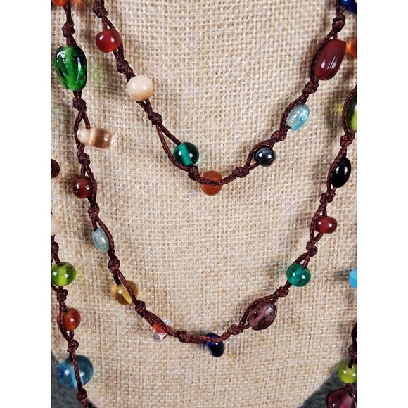 Handmade Womens Multi Strand Glass Beaded Necklace Multi Color Made India Boho - Picture 4 of 8